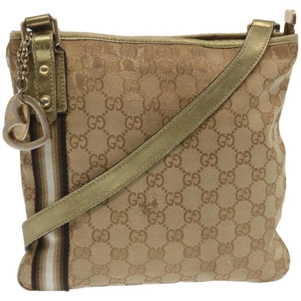 GUCCI GG Canvas Sherry Line Shoulder Bag Black Beige Brown